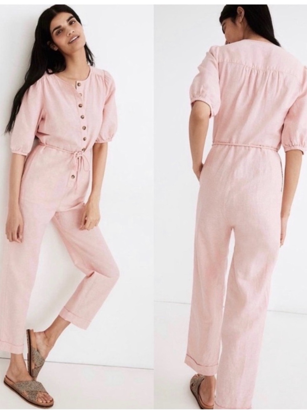 Madewell Pink Short-Sleeve Linen Jumpsuit